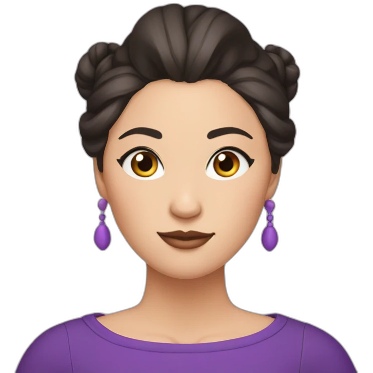kazakh woman with purple top, double bun and eye liner emoji