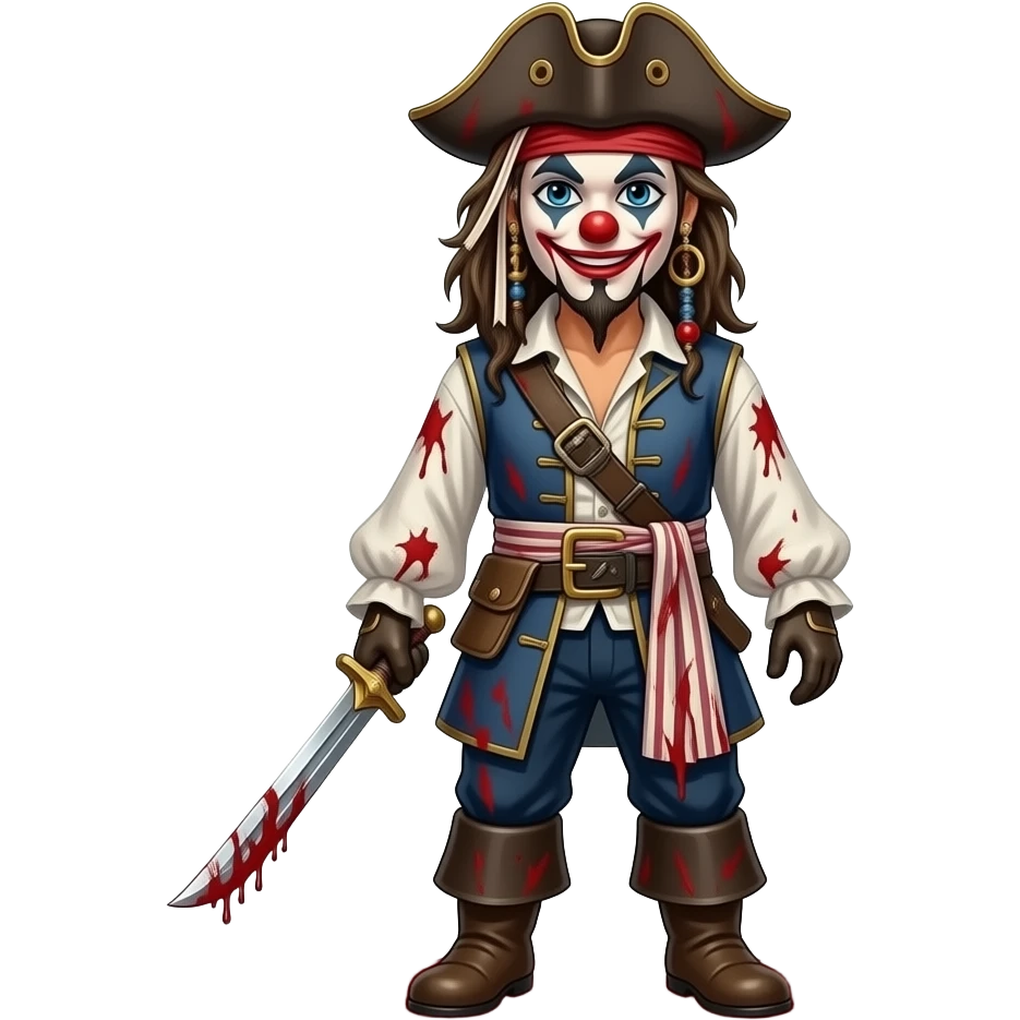Bloody Covered Clown Pirate on a Ship with Sword emoji