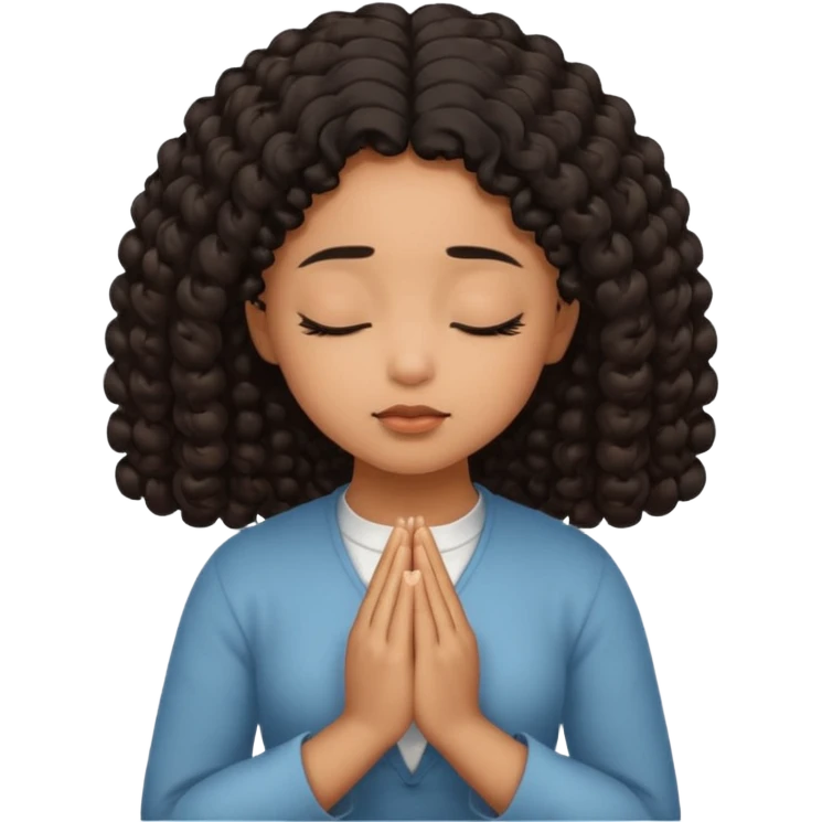 brown girl praying curls black hair and eyes closed emoji