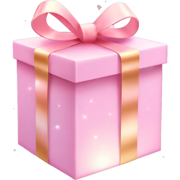 Pastel Pink Gift Box "A pastel pink gift box with a glowing ribbon, glittery wrapping paper, and magical sparkles floating in the air around it." emoji