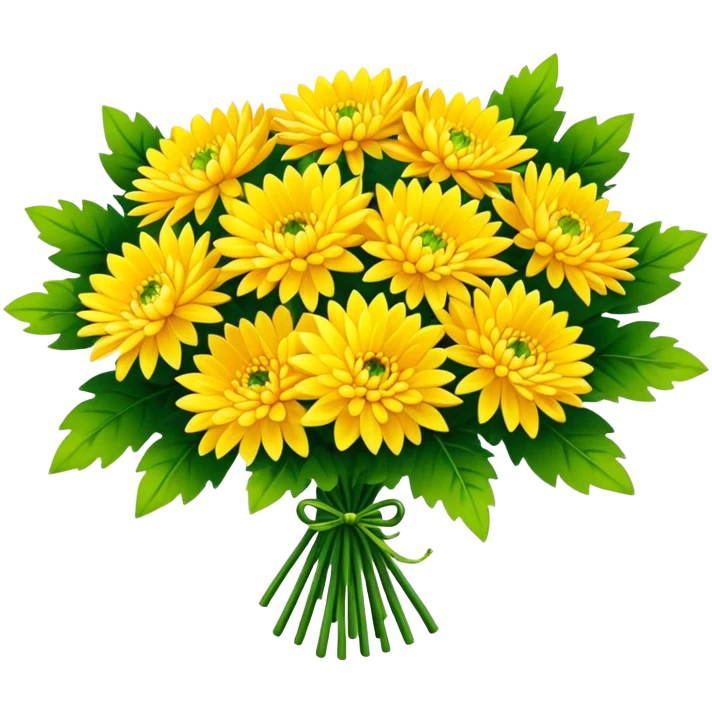 big bouquet Bright Yellow Chrysanthemum, luxuriant, leaf, bud emoji
