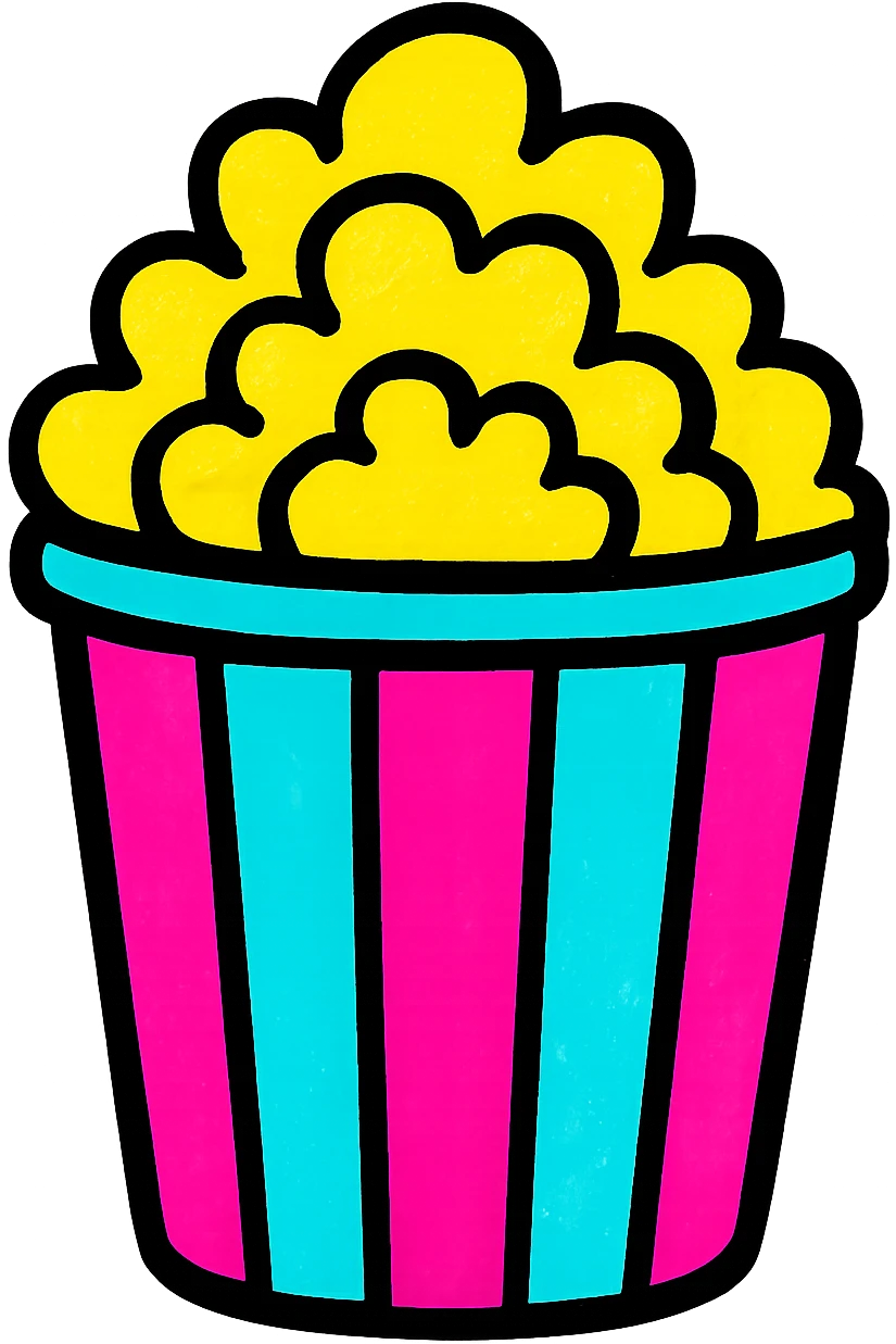 popcorn in a striped bucket, vibrant and playful icon style emoji