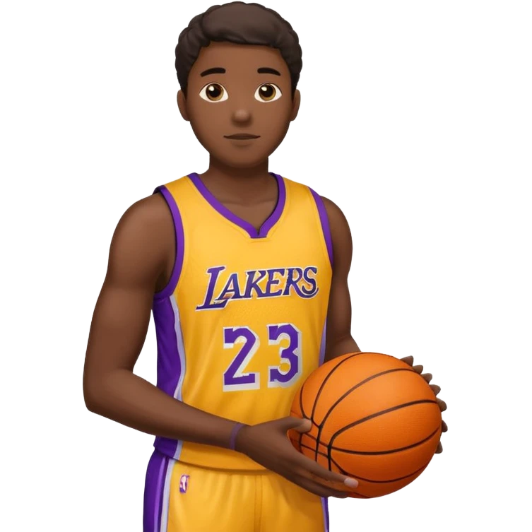 Joven con uniforme de basquetball laker sosteniendo una pelota de basquet emoji