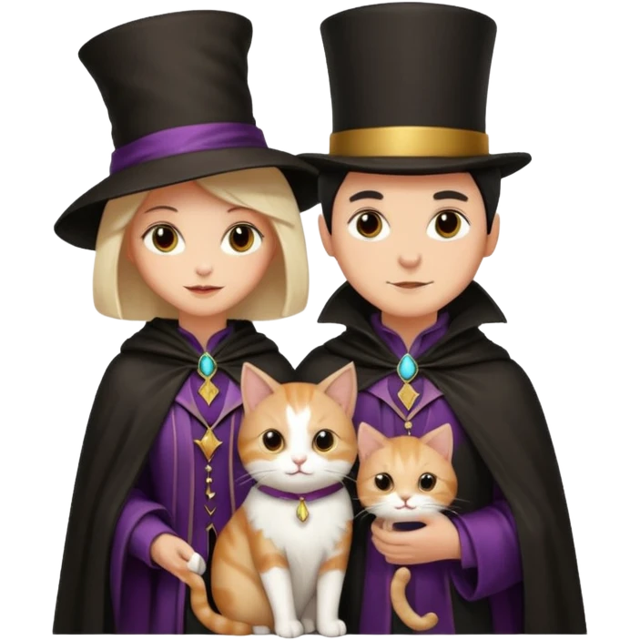 magician couple and their pet cat emoji