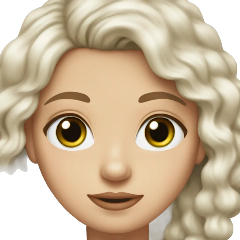 White girl not to pale not too tanned dark brown curly hail r small straight nose green eyes  small lips  emoji
