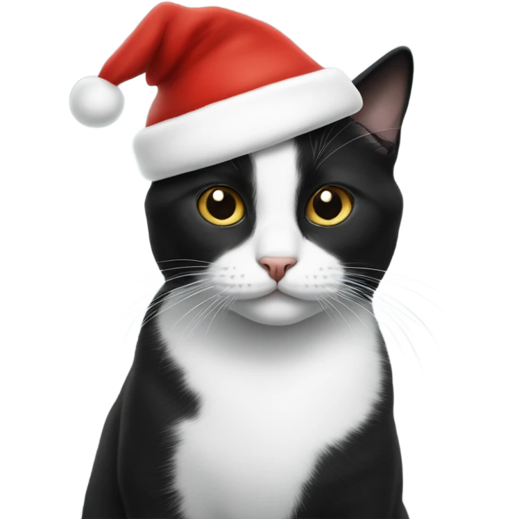 Black and white cat with santa hat emoji