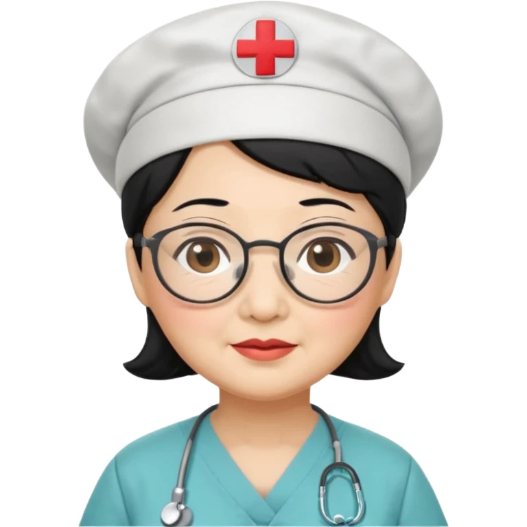 OLD ASIAN WOMAN WITH GLASSES, NURSE SCRUBS, CAP, BLACK HAIR, CHUBBY emoji