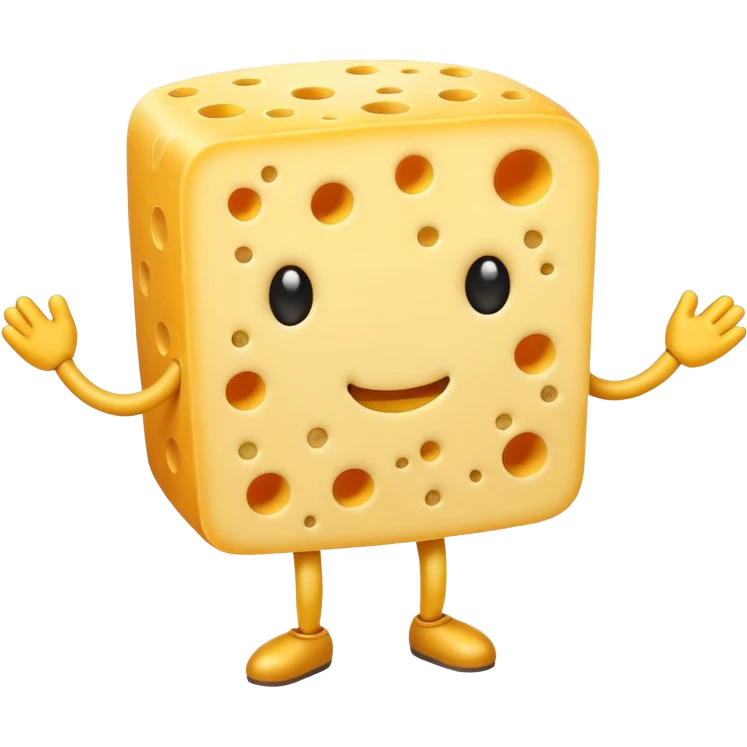 A cheese with arms and legs and a gritted face emoji