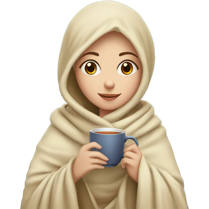 White Girl drinking tea with blanket on emoji