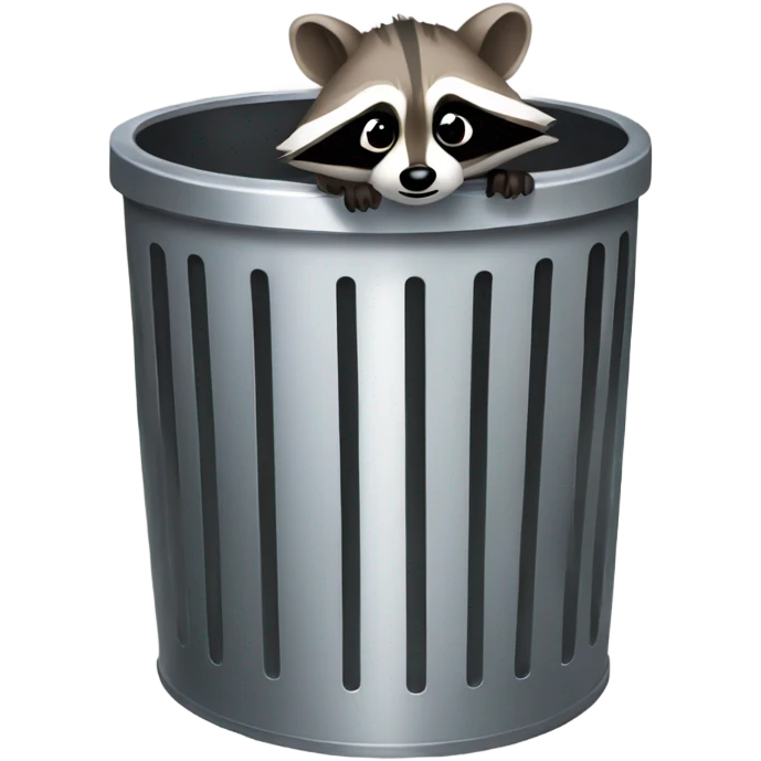 Raccoon peeking out of a metal trash can emoji