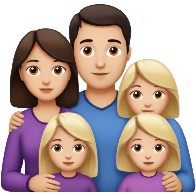 Familia de 4 personas : Hombre gordito pelo oscuro, Mujer pelo cafe, hija 1 pelo mono , hija 2 pelo oscuro. emoji