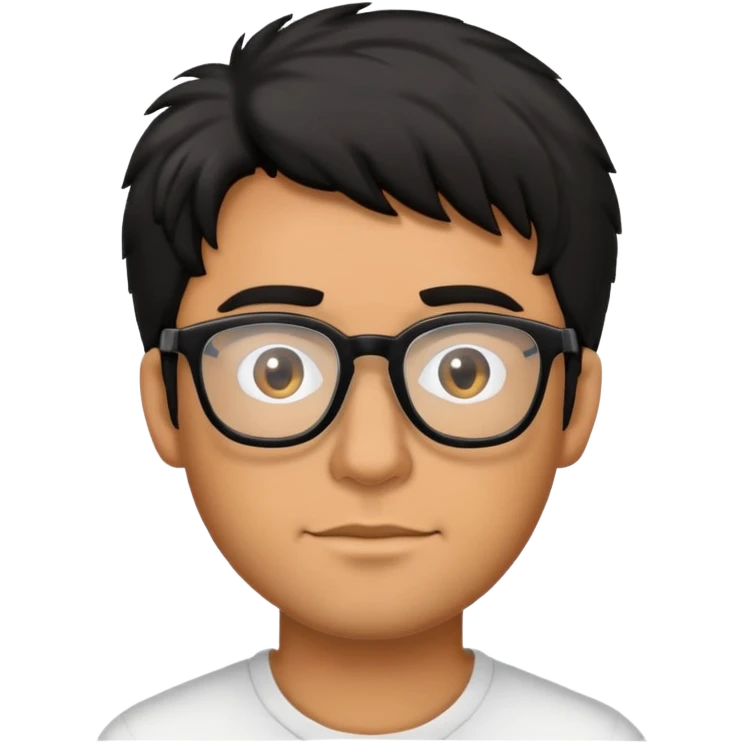 tanned male with black shaggy hair and glasses emoji