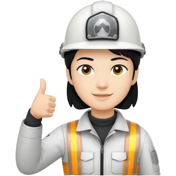 Una persona con pelo negro con casco blanco pulgar arriba emoji