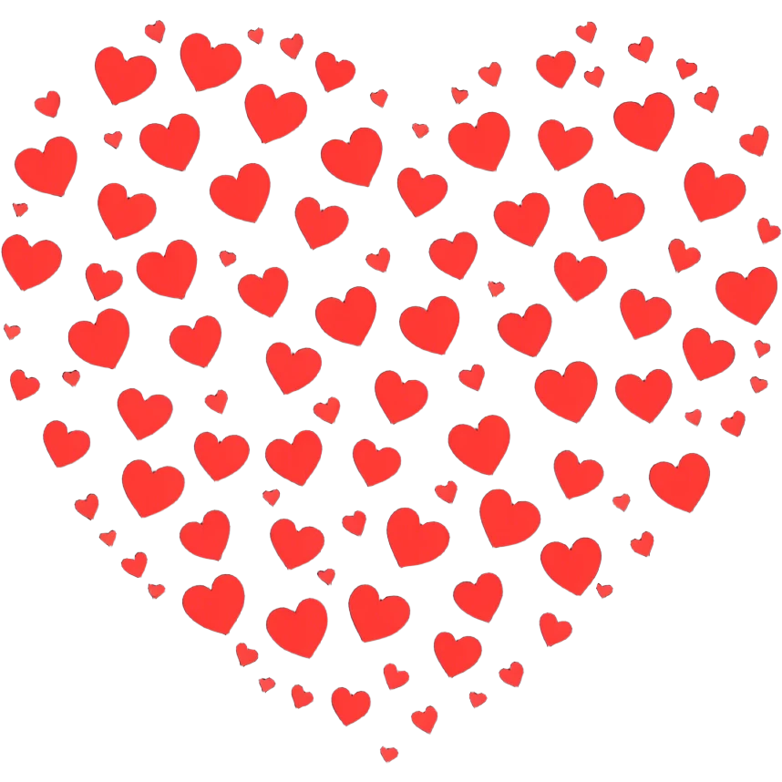 Lot of red and light red small hearts in one big heart emoji