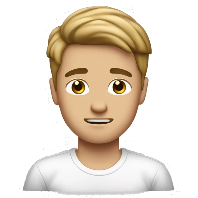 White boy with a brown curtains haircut in a white Nike shirt, he feels embarrassed as he has no travel plan in mind emoji
