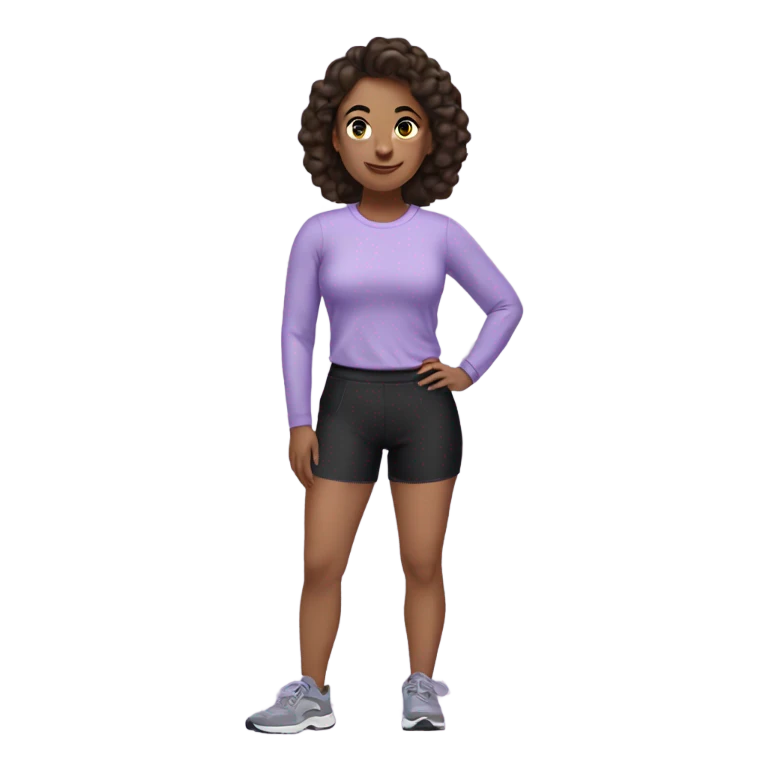 Brunette lady in lilac long sleeve shirt and black gym shorts emoji