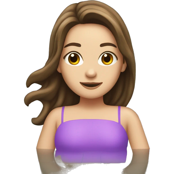 Brunette hair white girl floating in the pool, wearing a tube around her emoji