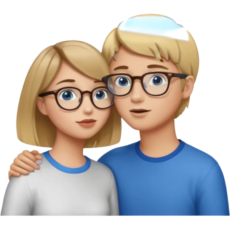 una ragazza con il caschetto marrone che bacia un ragazzo con i capelli biondi gli occhiali da vista e gli occhi azzurri emoji