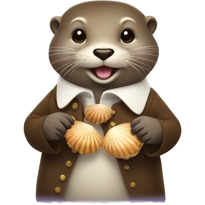 Wealthy Otter holding happy scallops  shells emoji
