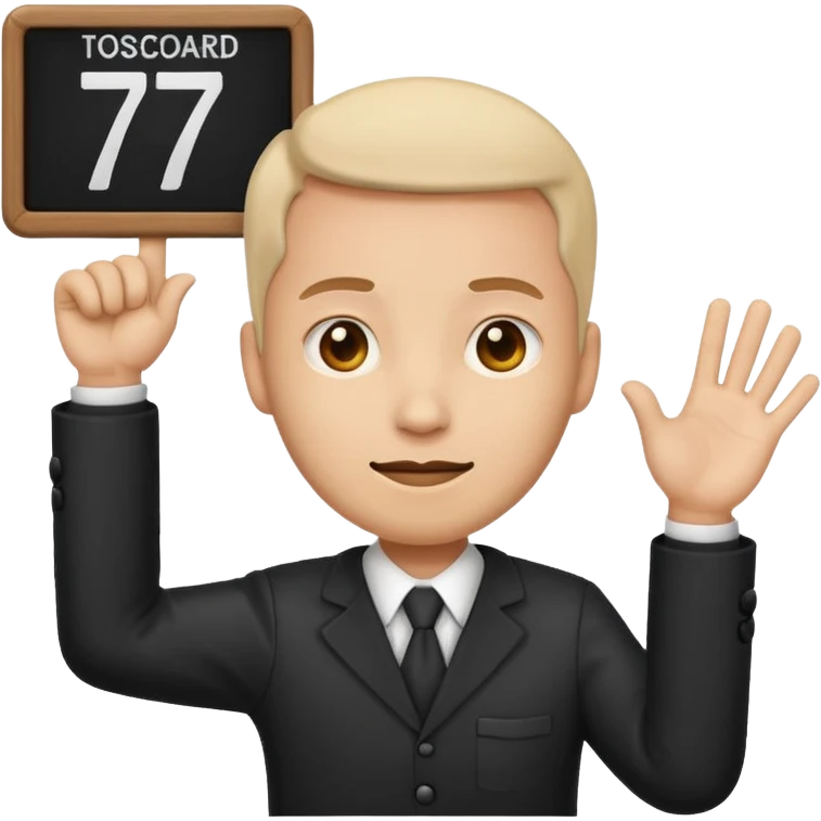 a jury member emoji holding a scoreboard with the number 7 over their head, simple, expressive emoji