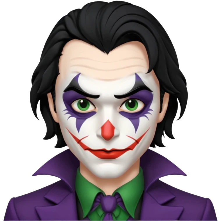 man with black hair black and white joker makeup black clothes emoji