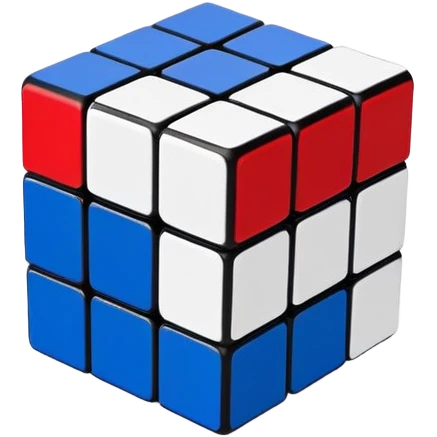 A minimalist 3x3 Rubik's Cube with only blue, red, and white colors, clean iOS emoji style, simple design emoji