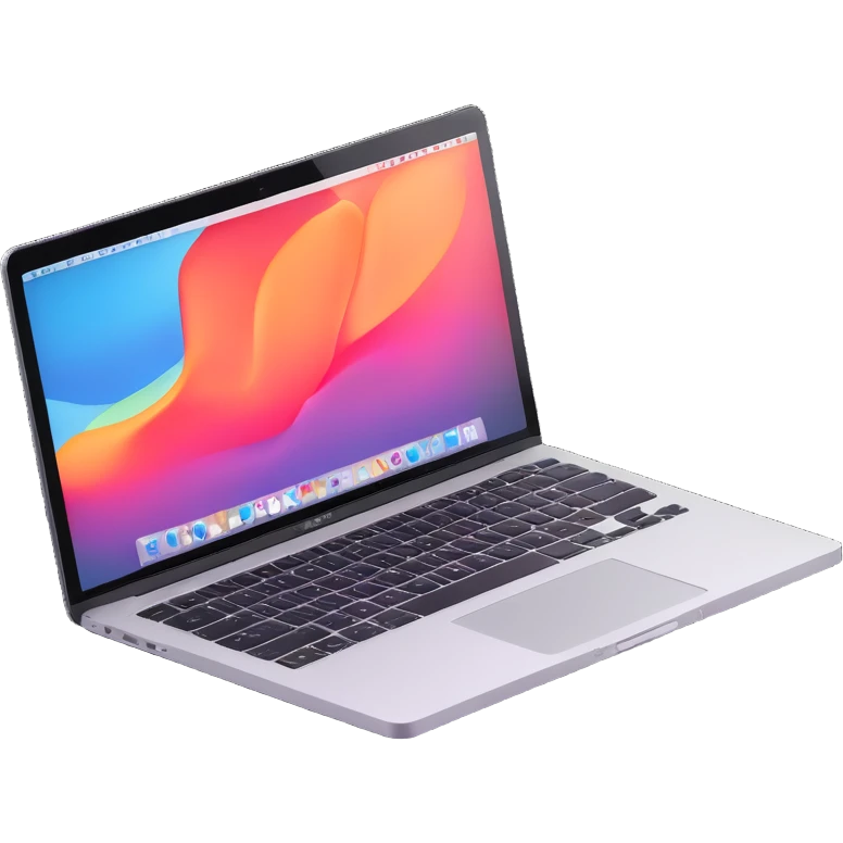 a MacBook laptop with work papers, 3D iOS icon style emoji