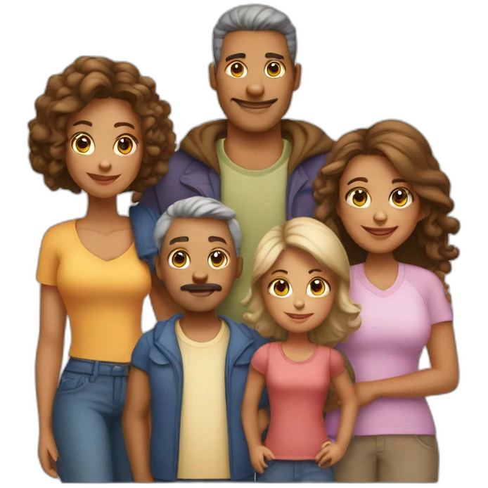 Family mom dad four daughters son grandma emoji