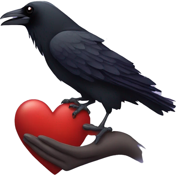 Raven holding a heart emoji