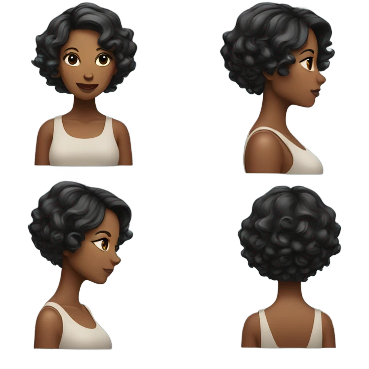 black woman with black curled short bob and a nice top emoji