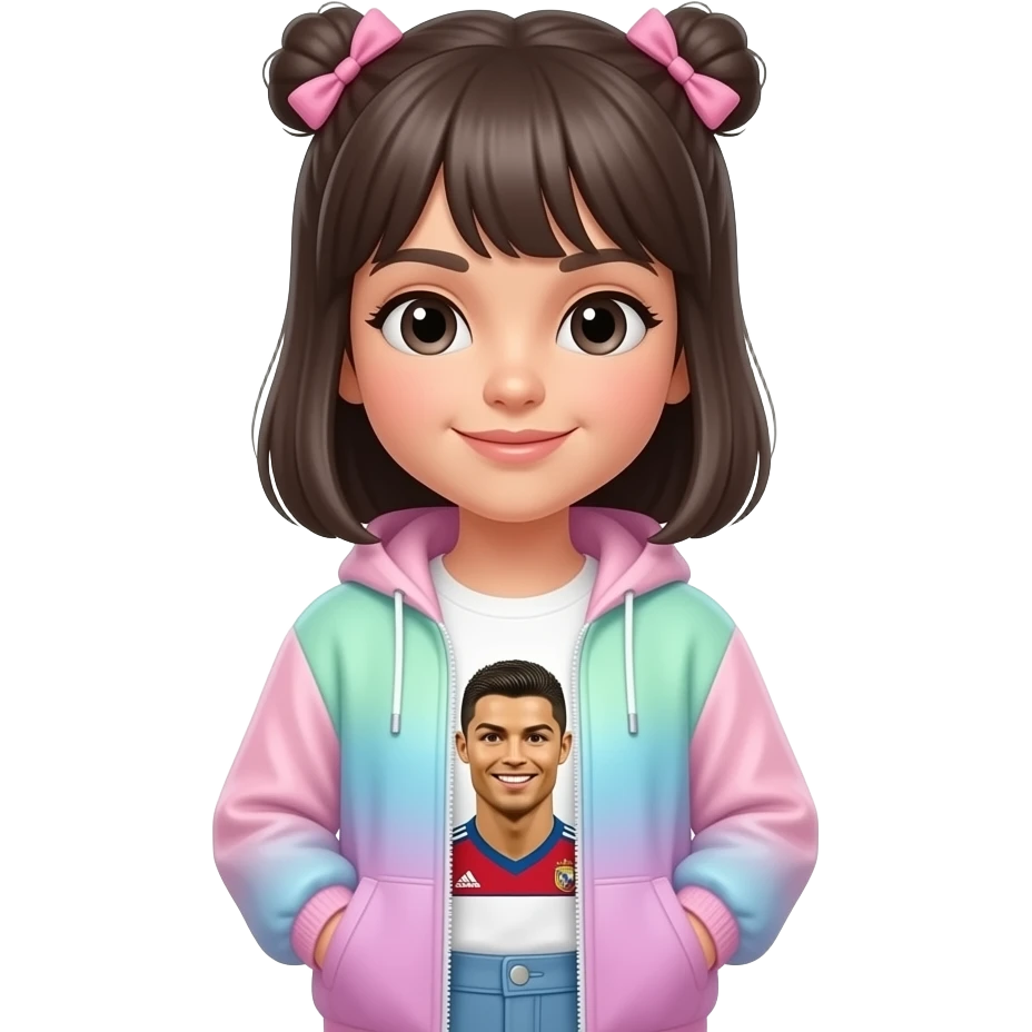 بنت كيوت ايموجي او افاتار كيوت بي اف بي  ترتدي ملابس كيوت  وفيها صورة رونالدو emoji