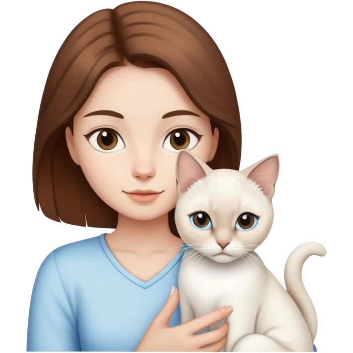 ios emoji: brown hair girl with white siamese cat emoji