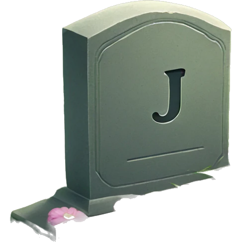 tombstone with the letter J on a meadow emoji