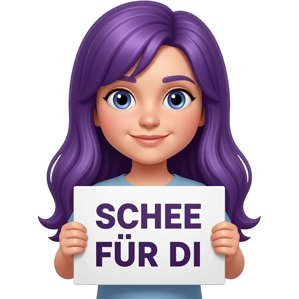girl with long purple hair holding a SCHEE FÜR DI sign emoji
