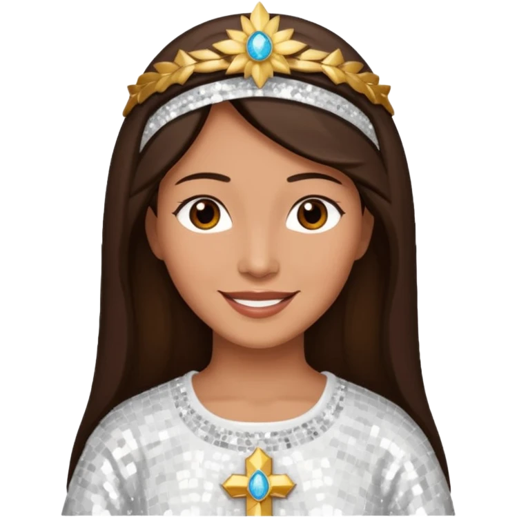 Mary, mother of Jesus from The Bible with dark brown hair, white sequin outfit emoji