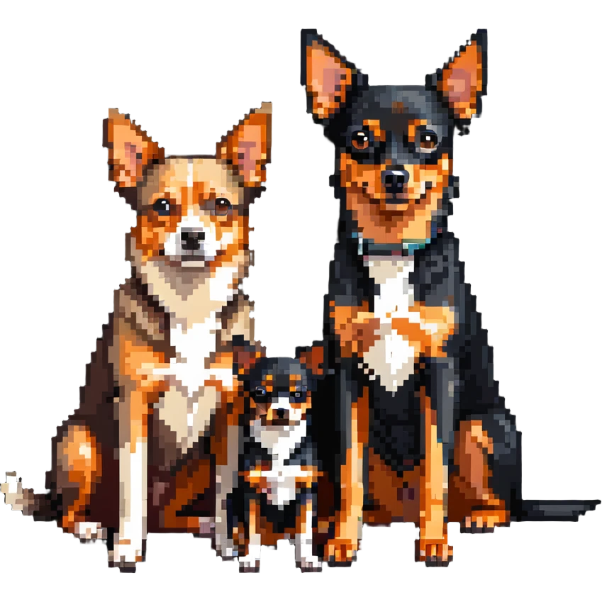 two shepherd dogs and a miniature pinscher Chihuahua together emoji