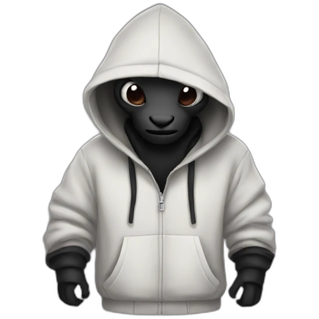 A dark ant wearing a hoodie  emoji