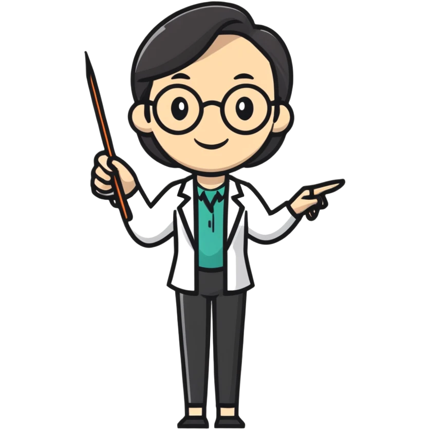 happy female professor with pointer emoji