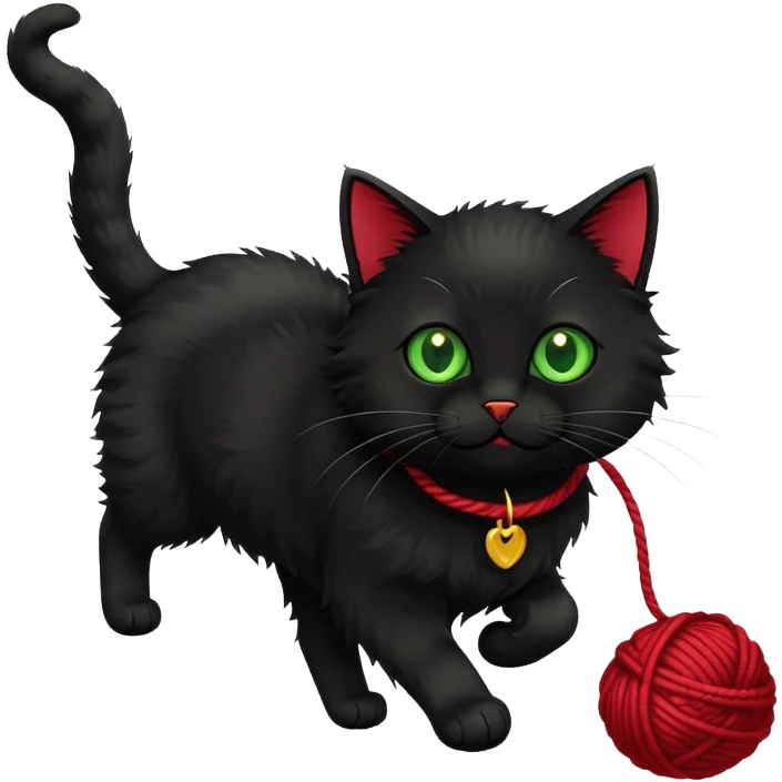 playful black cat chasing yarn emoji