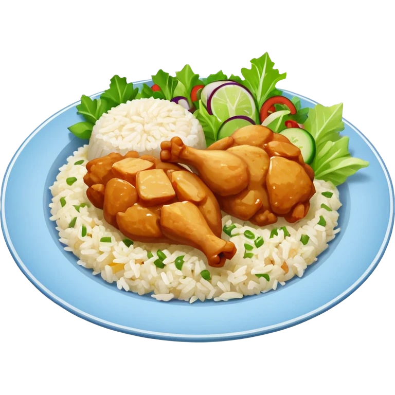 Chicken chunks and rice with salad emoji