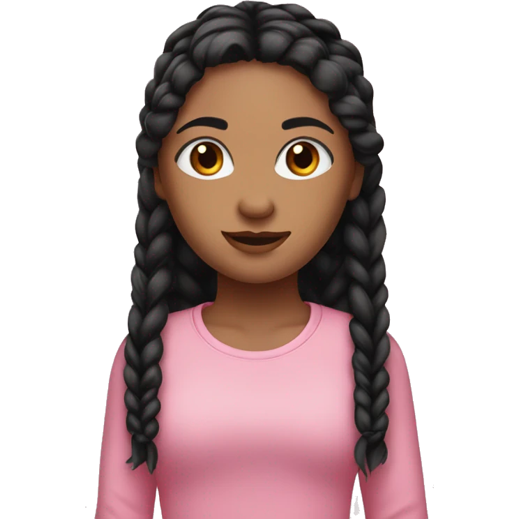 A girl with black hair and braids brown eyes pink shirt black leggings  emoji
