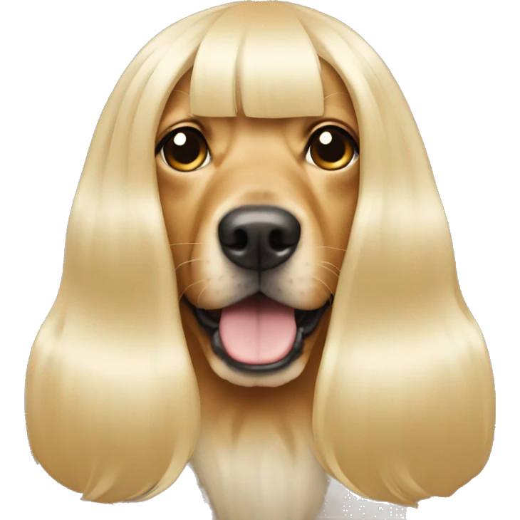 a dog wearing a long blonde wig emoji