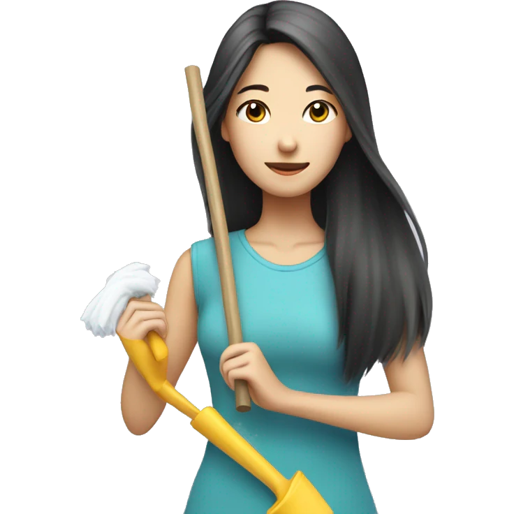 long hair asian girl cleaning emoji