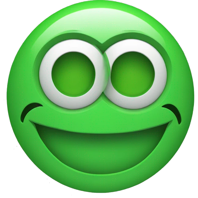 smiley image with green face, with two green gear-shaped wheels as eyes and a green curved smile emoji