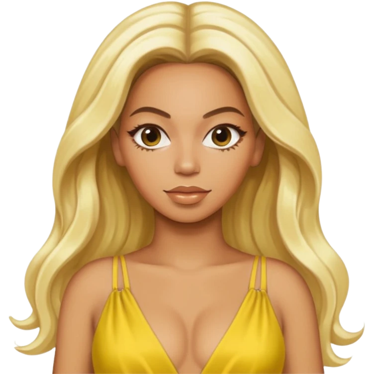 Beyonce with long platinum blonde hair, yellow outfit emoji