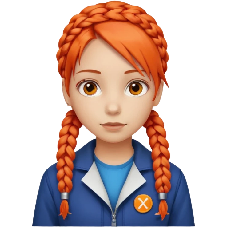 red orange braids hair girl, wear science jacket emoji