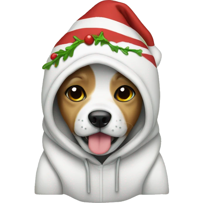 Cute dog with christmans hoodie emoji