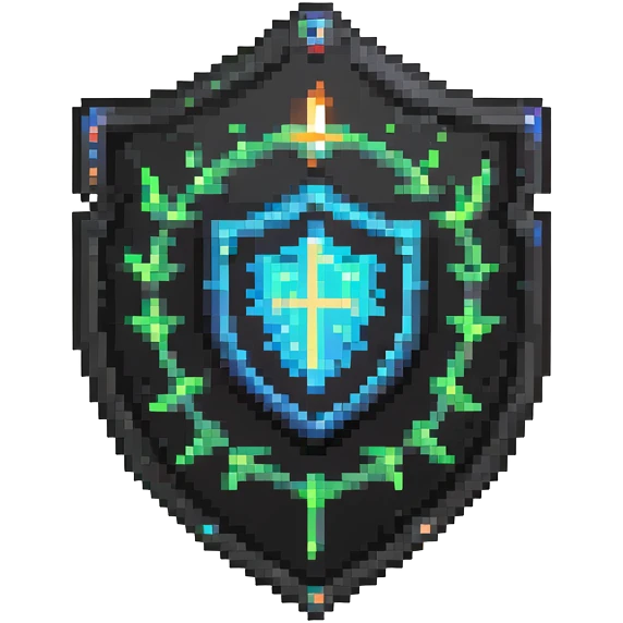 magical shield with code symbols and glowing magical aura emoji
