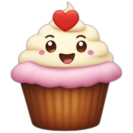 Happy cupcake with a big heart in the background  emoji