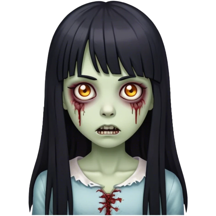 Garota zumbi com cabelos pretos lisos com franja (tipo esse dois emojis 🧛🏻‍♀️🧟‍♀️) emoji